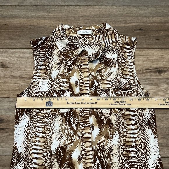 Women's Calvin Klein Maxi Dress SZ 6 Button Front Brown White Snake Print - Picture 4 of 10